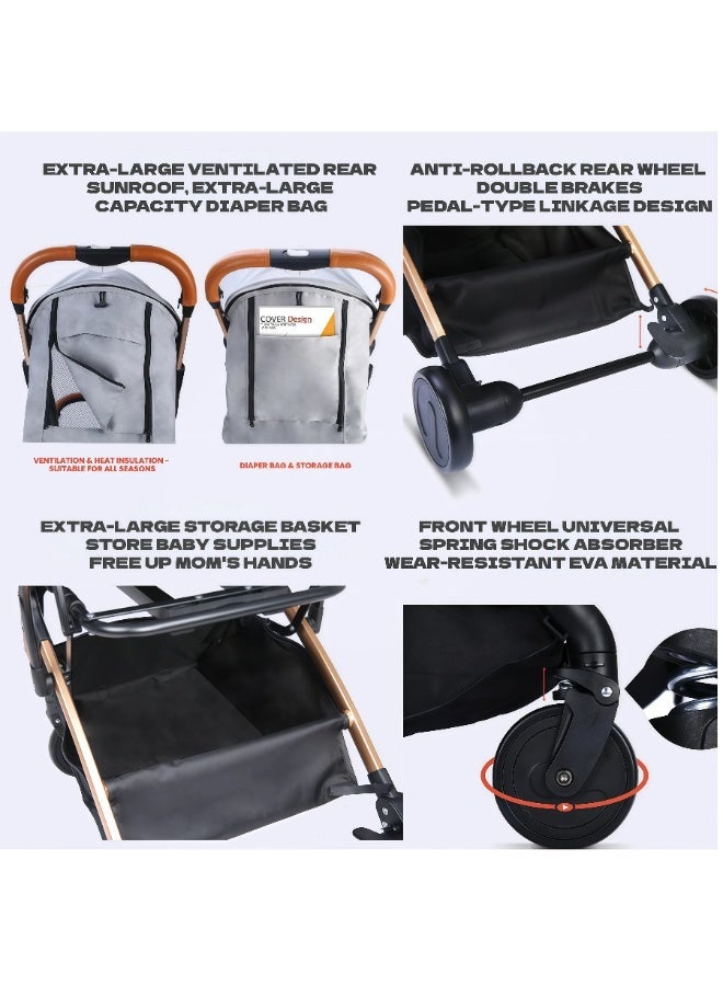 EASY FUTURE One-click Foldable Ultra Lightweight Travel Stroller with Absorbent Multi Position Reclining Seat Adjustable Canopy Foldable Storage Basket Foldable Gear for Airplane NO.1104 - Image 5
